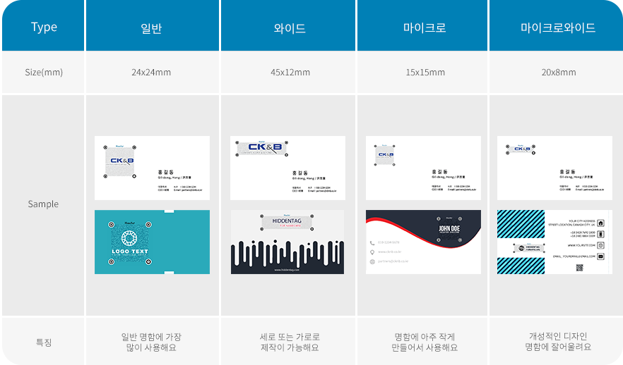 히든태그포네임카드 코드타입